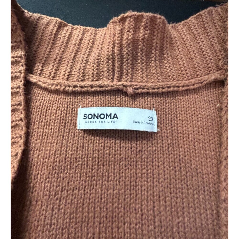 Sonoma Oversized 2X Orange Cardigan Pumpkin Spice Exposed Seam Pocket Sweater